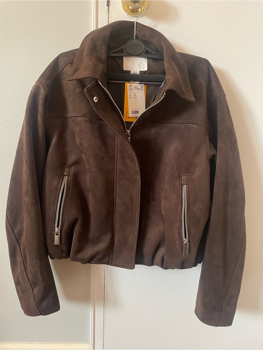 H&M Dark Brown Suede Zip-Front Jacket